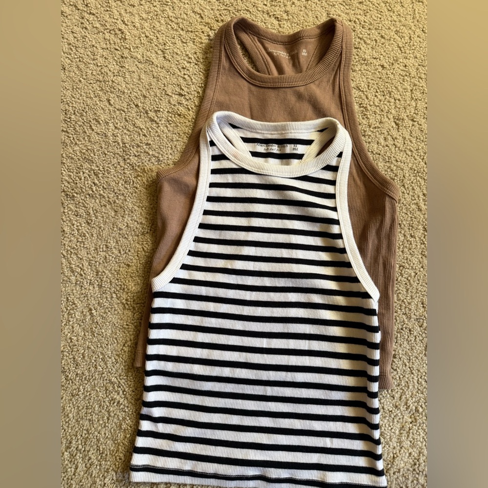 Abercrombie + Fitch Tank Tops in Striped Black & White and Solid Brown XS